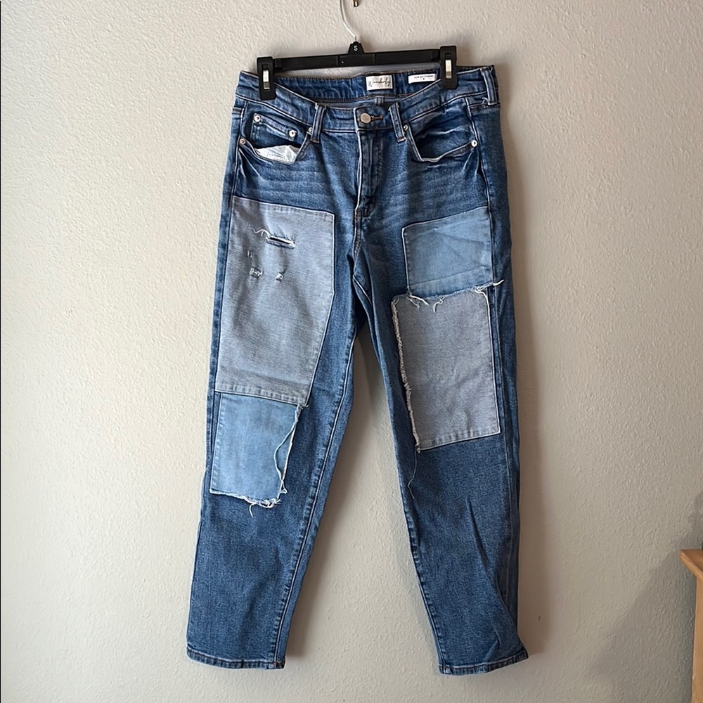 Wonderly Blue Boyfriend Jeans Patchwork Design